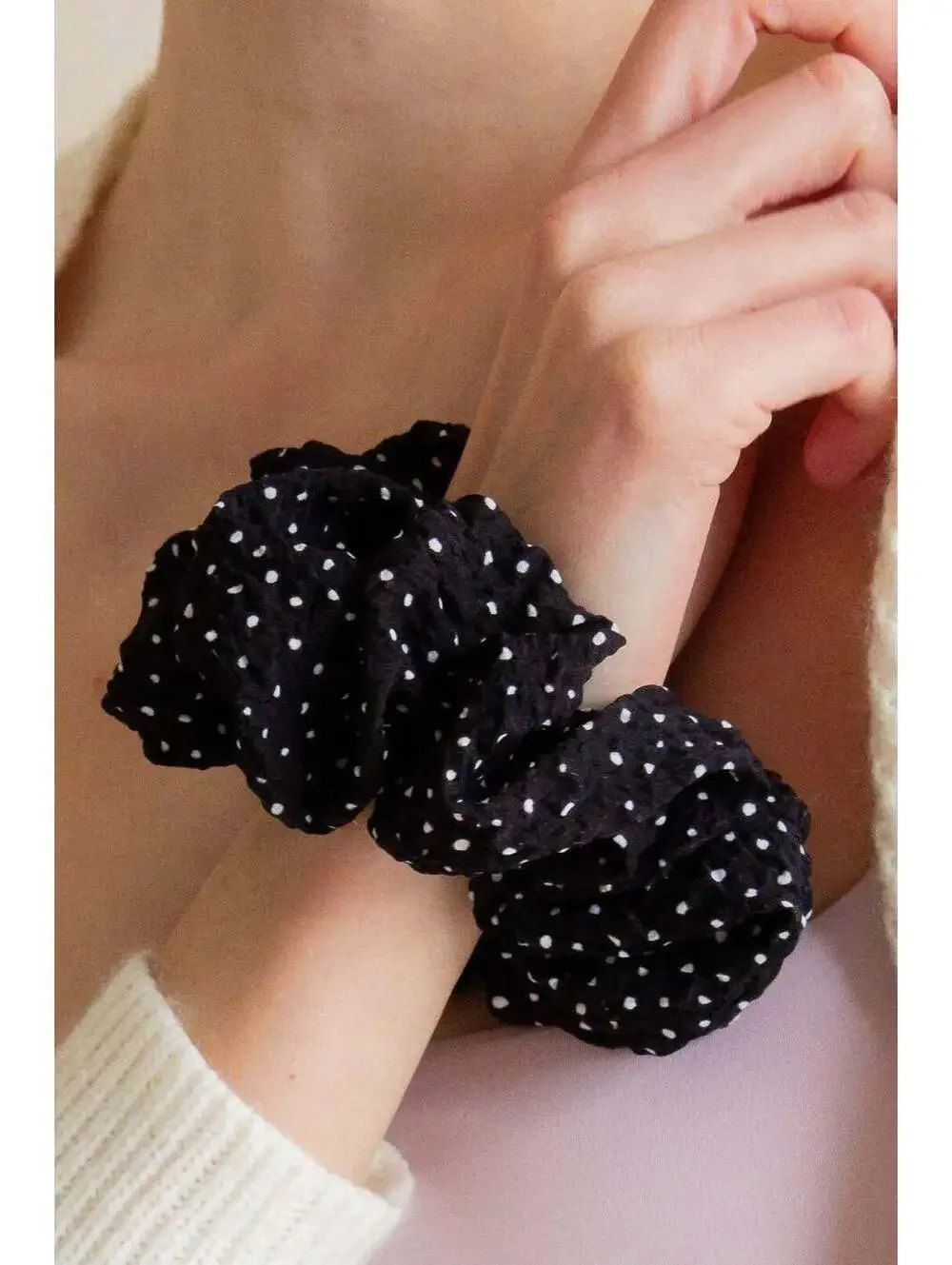Andi Black & White Polka Dot Jumbo Hair Scrunchie